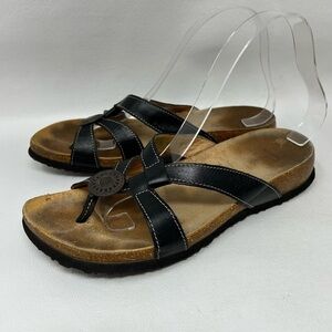 Think! Julia Sandals Flip Flop Thong Shoes Black Leather Slip On Size EU 39